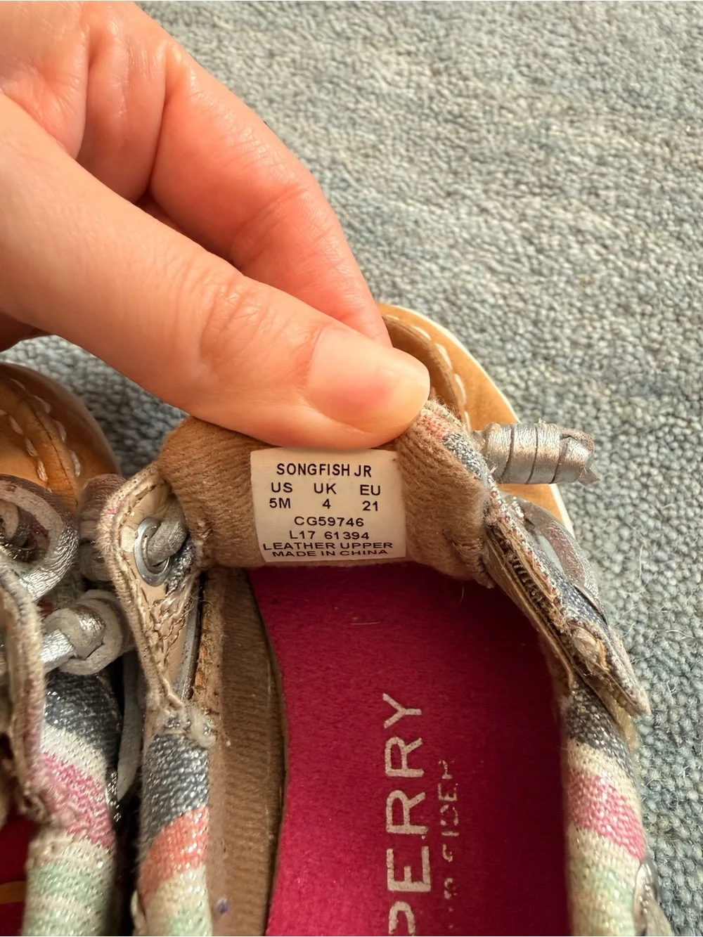 Sperry Kids Tan Leather Boat Shoes with Multi-Color Stripe Accents